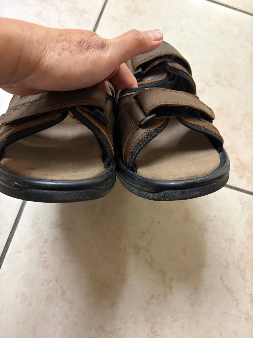 Propet Brown Men's Leather Double-Strap Slide Sandals